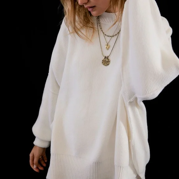 FREE PEOPLE Easy Street Tunic Ribbed Oversized Sweater in Painted White - Picture 3 of 11